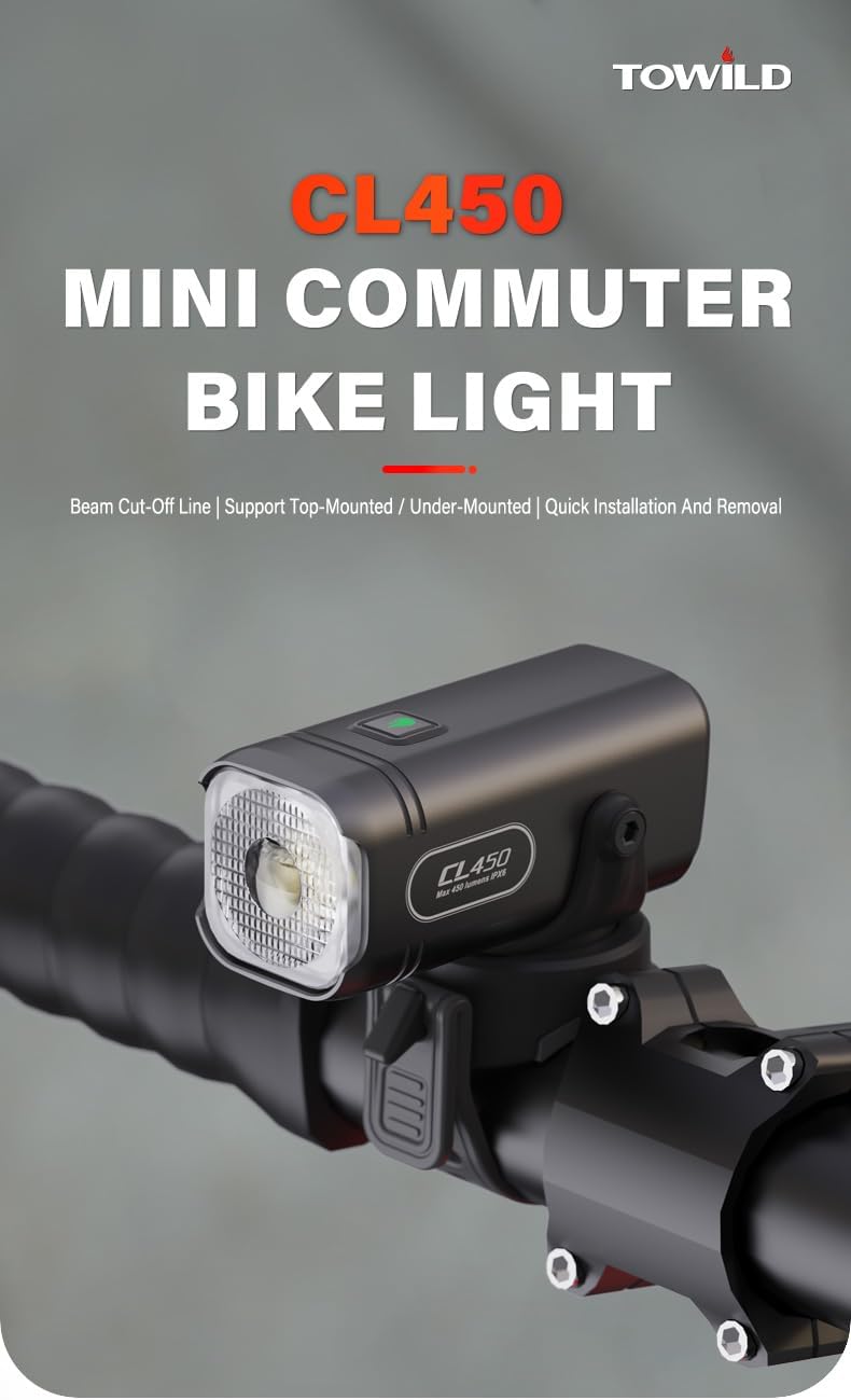 TOWILD CL450 Bike Lights for Night Riding, 450 Lumens, USB-C Rechargeable, Aluminum Alloy, IPX6 Waterproof - Image 3